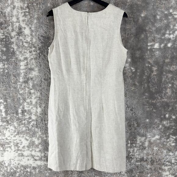 Connie Choi Size S Linen Blend Square Neck Mini Shift Dress Beige Sleeveless Zip - Picture 4 of 10